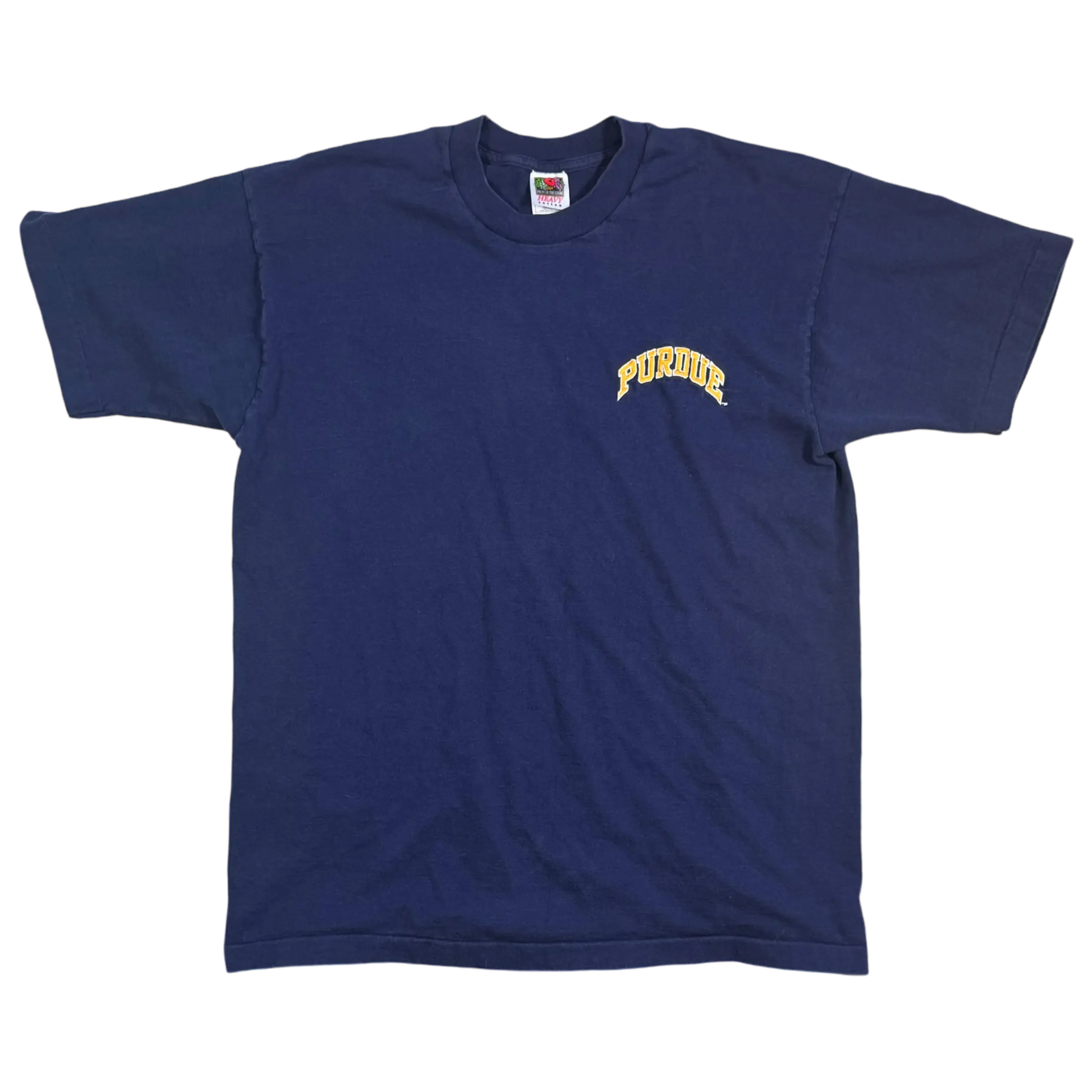 Vintage navy blue Purdue t-shirt with embroidered chest logo, size XL.