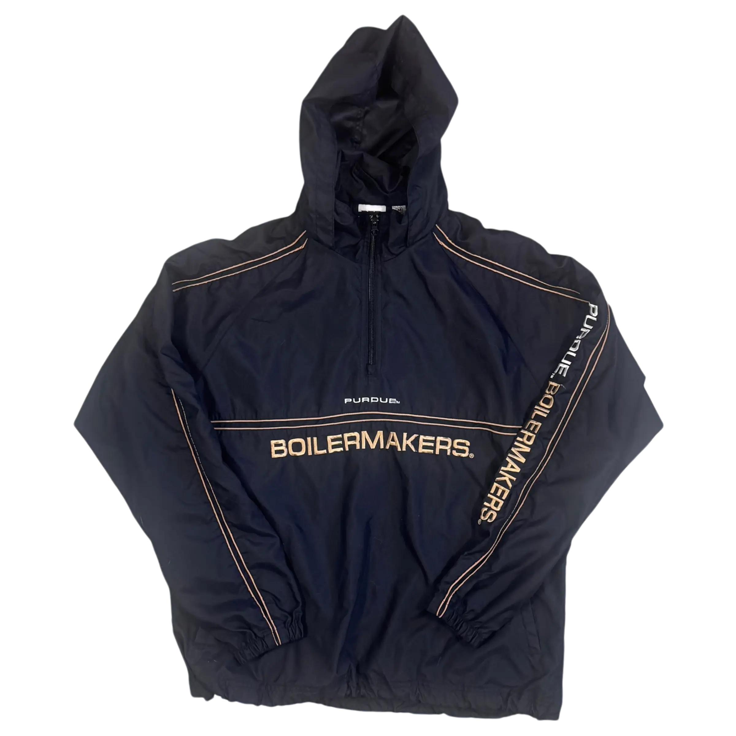Purdue Quarter Zip Lightweight Windbreaker Jacket with Purdue logo across the chest, perfect for vintage Purdue gear lovers.