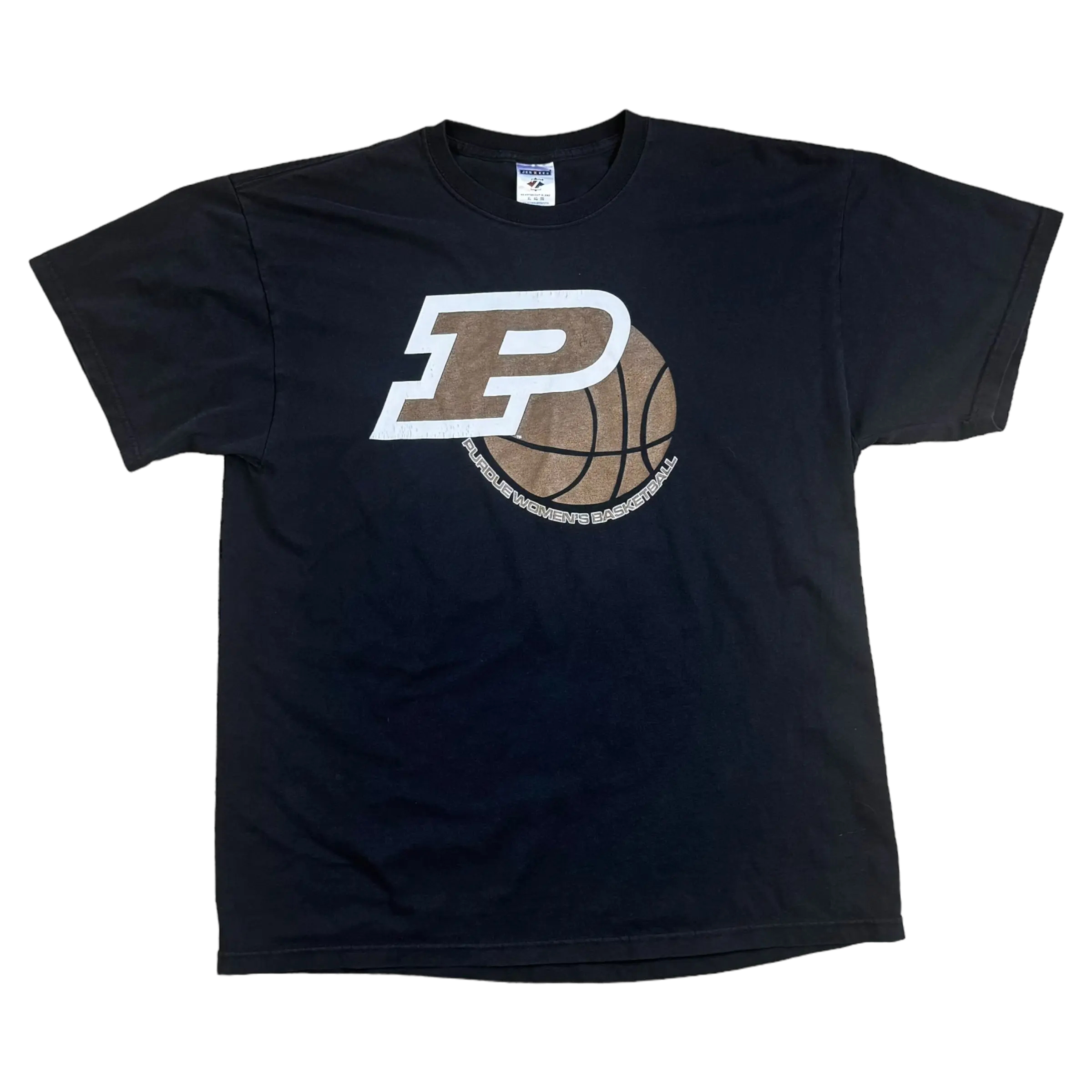 Black Purdue Women’s Basketball T-Shirt featuring basketball graphic.