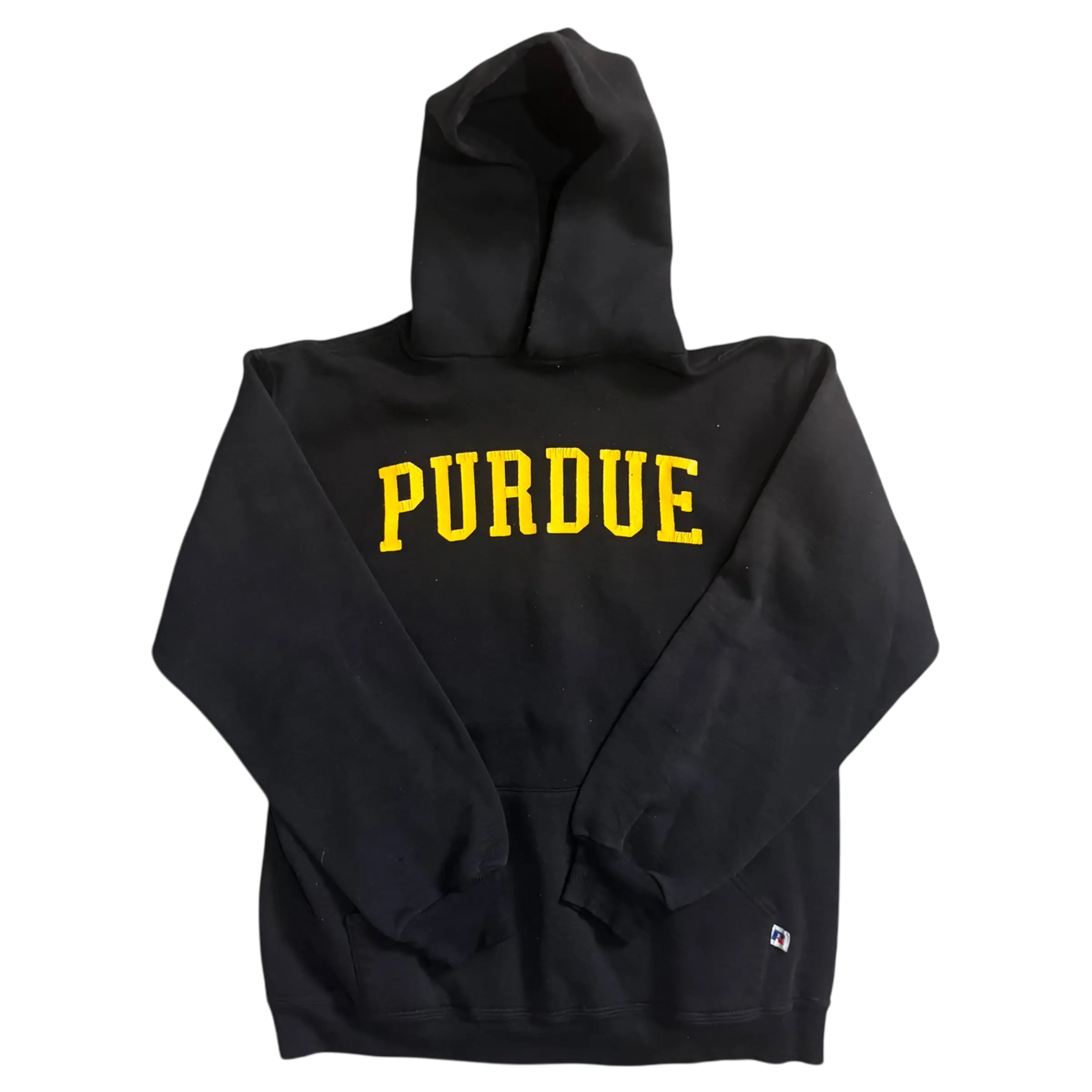 Black Purdue hoodie with yellow lettering, small size, ideal for fans and casual wear.