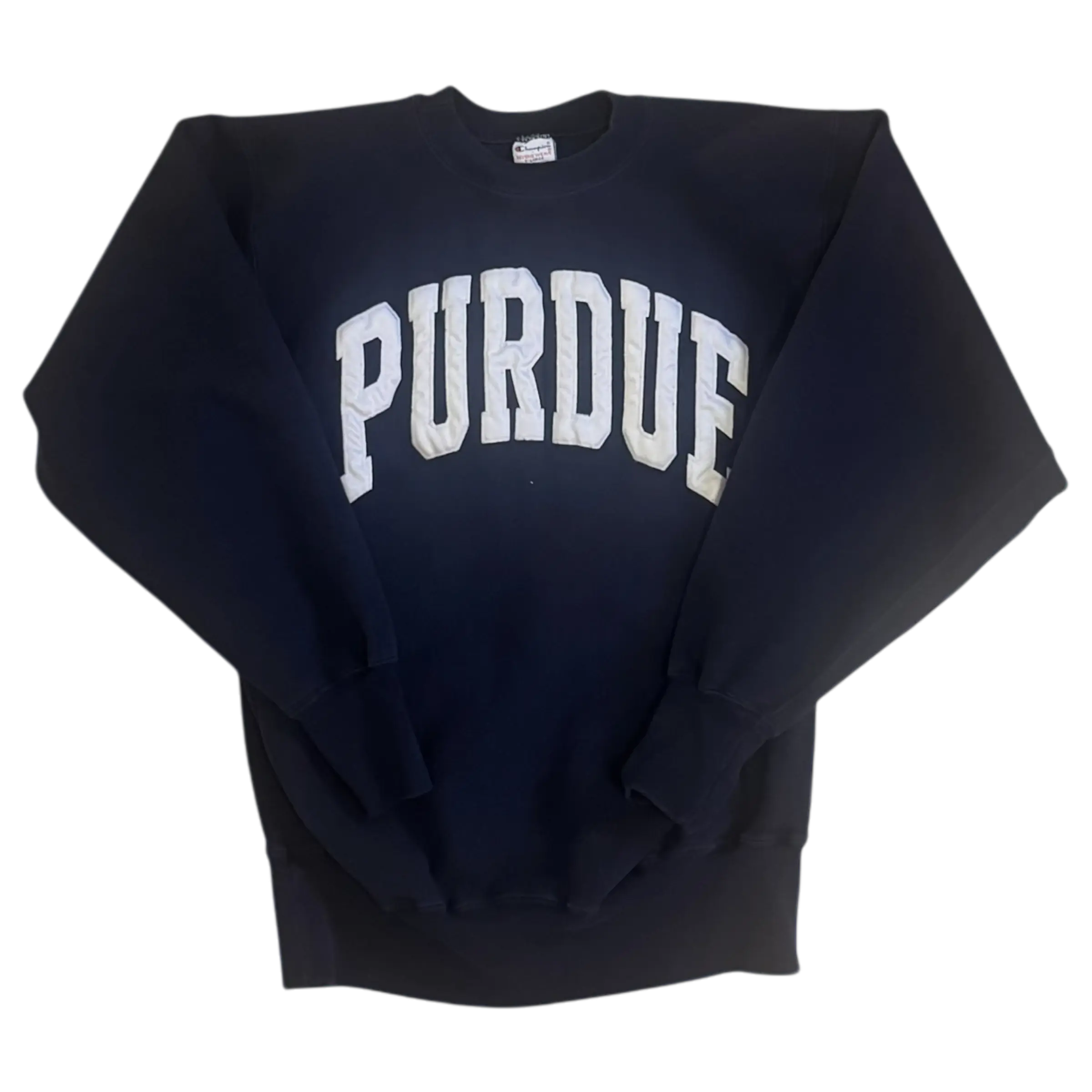 Black Purdue Reverse Weave sweatshirt featuring embroidered ‘PURDUE’ text.