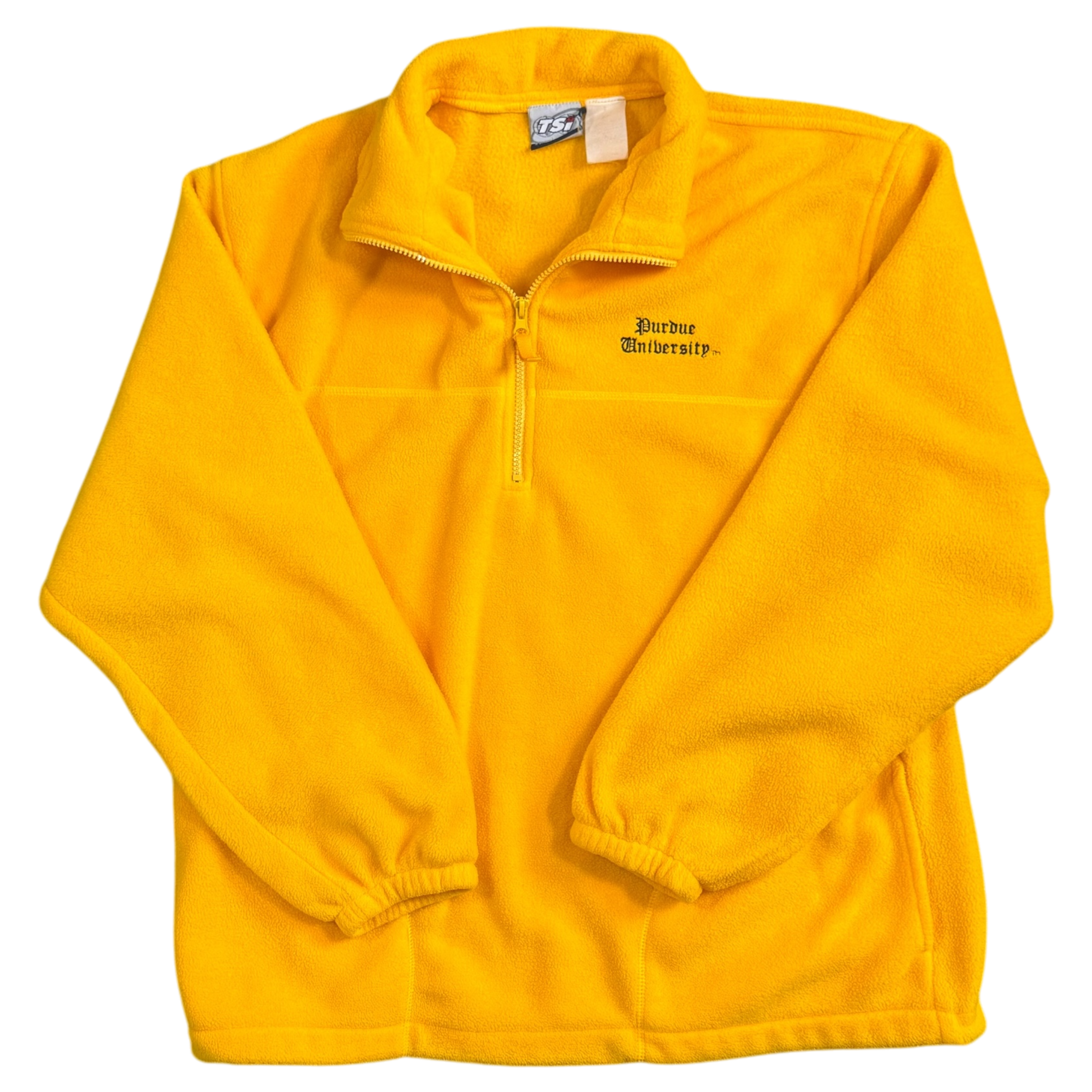 Gold Purdue University fleece jacket with embroidered Purdue logo on the chest.