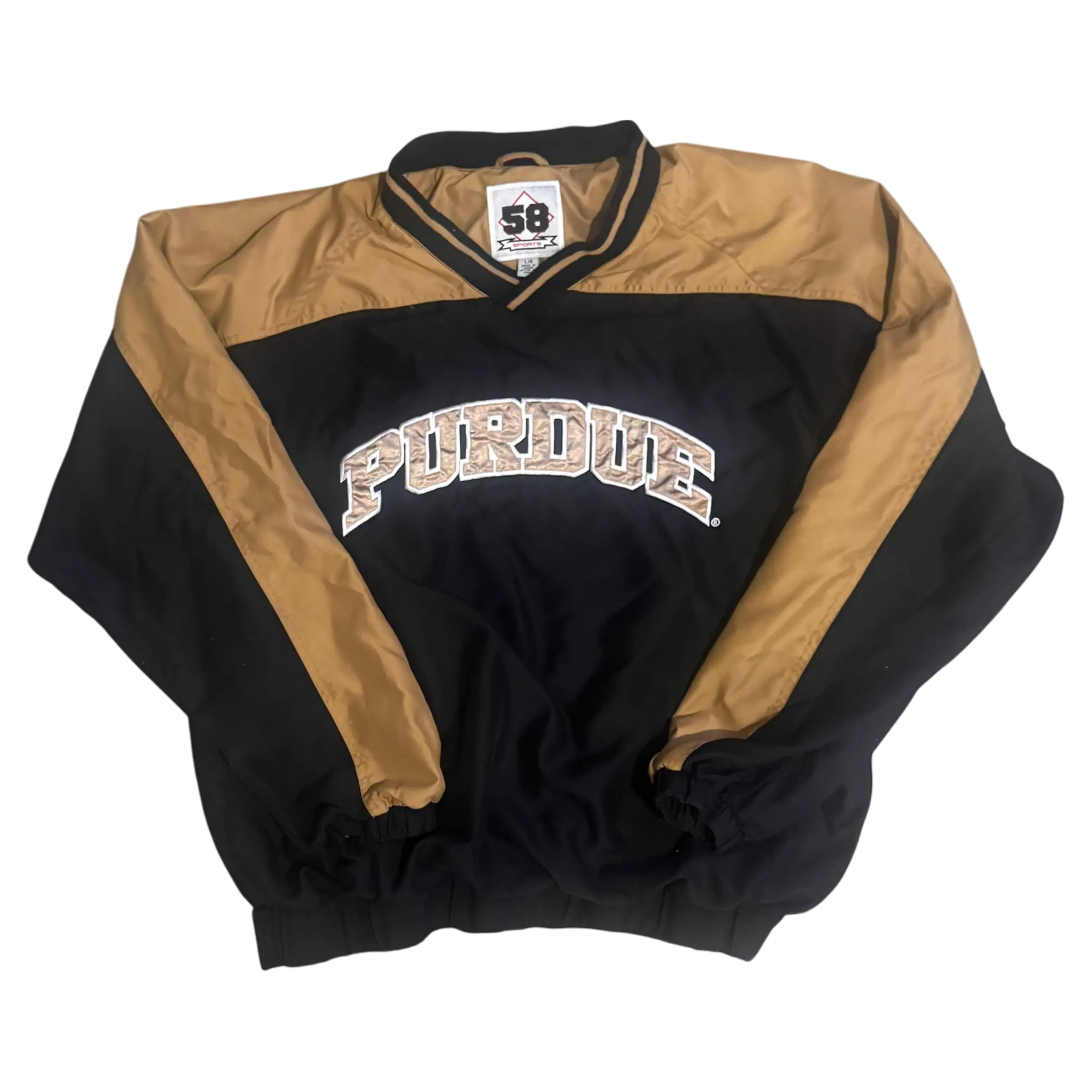 Black Purdue University pullover with bold embroidered Purdue logo, designed for fans and alumni.