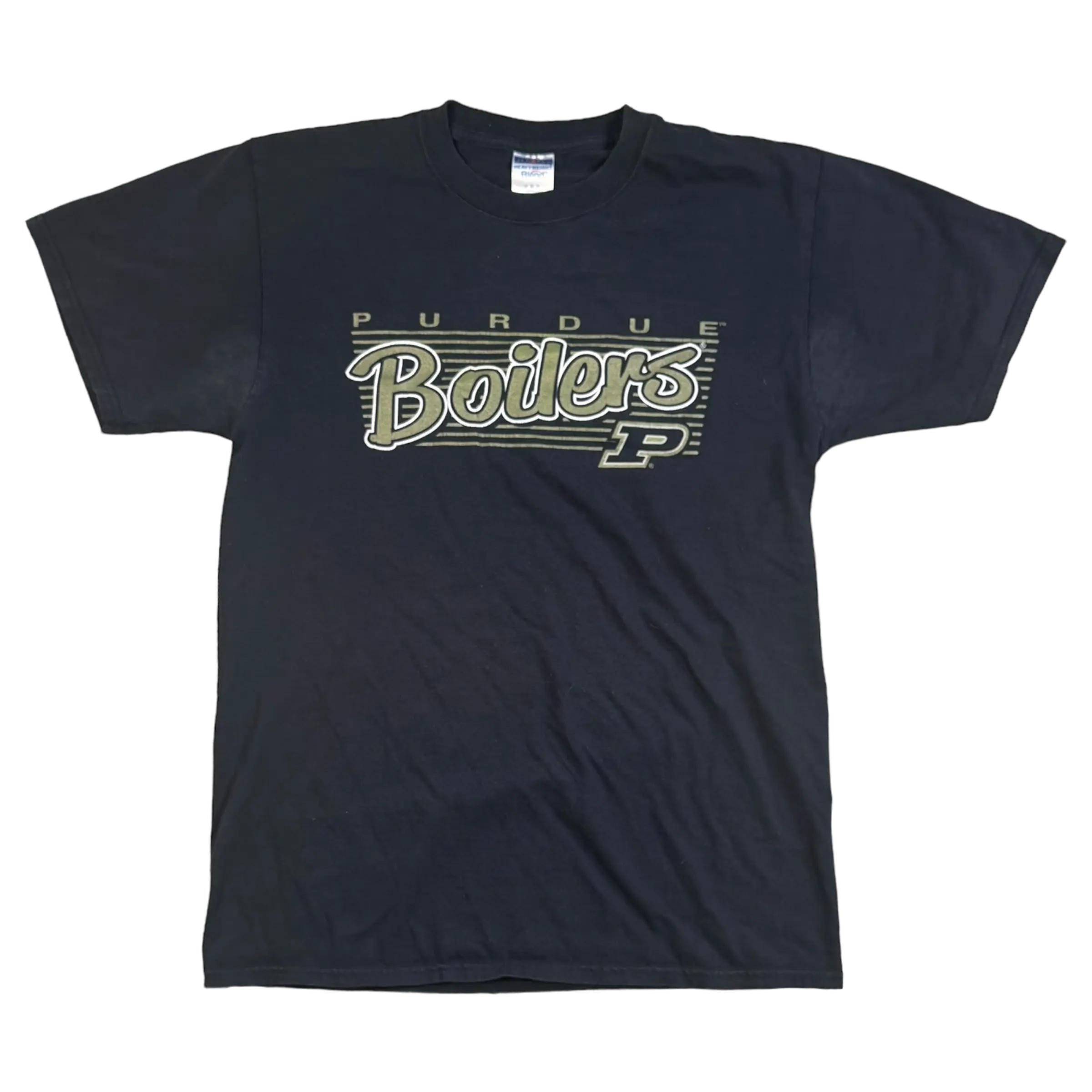 Vintage Purdue Boilers black t-shirt with classic logo graphic, size M.