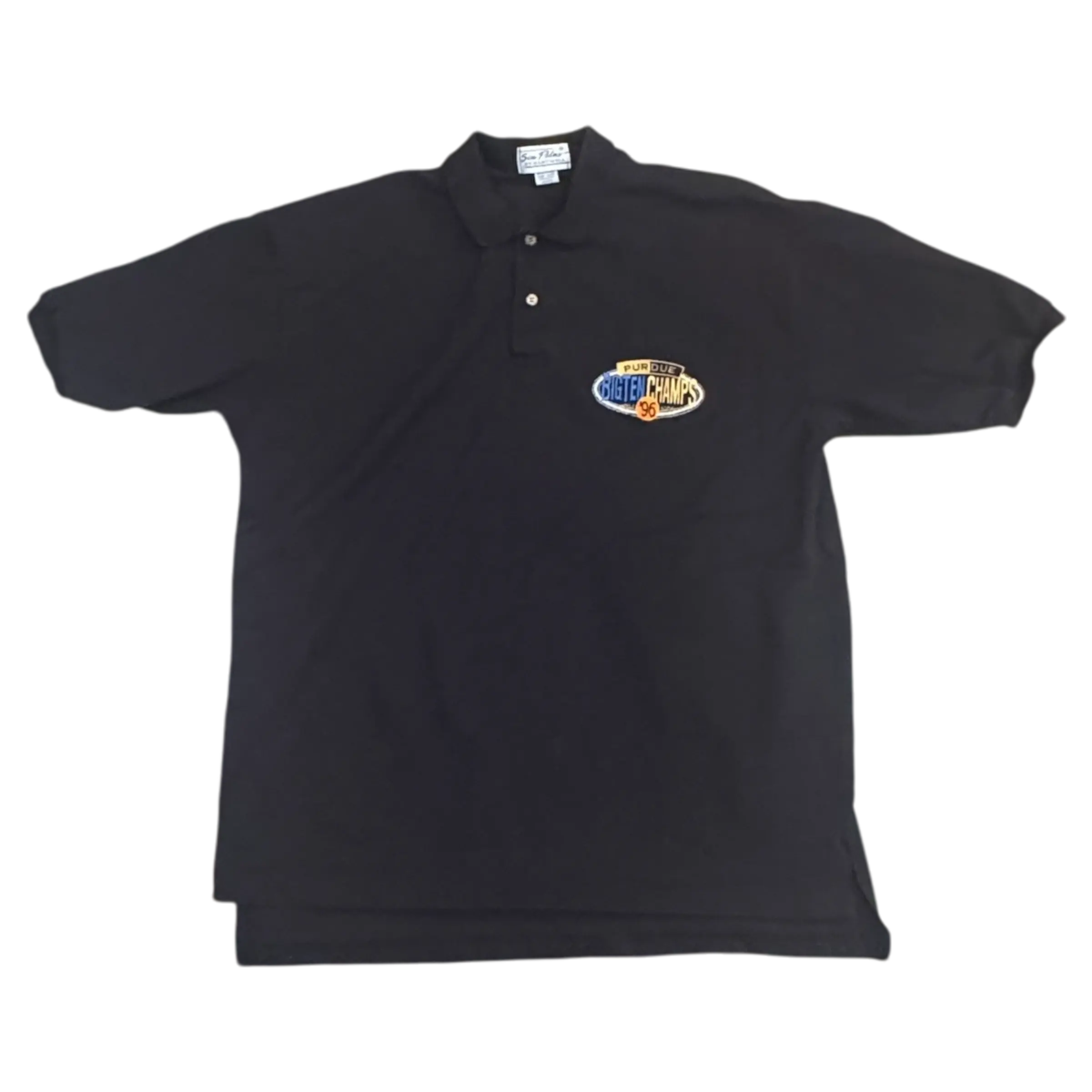 Big Ten Champs Polo in black, size 2XL, with championship logo on chest. Sleek design, perfect for Purdue fans and championship celebrations.