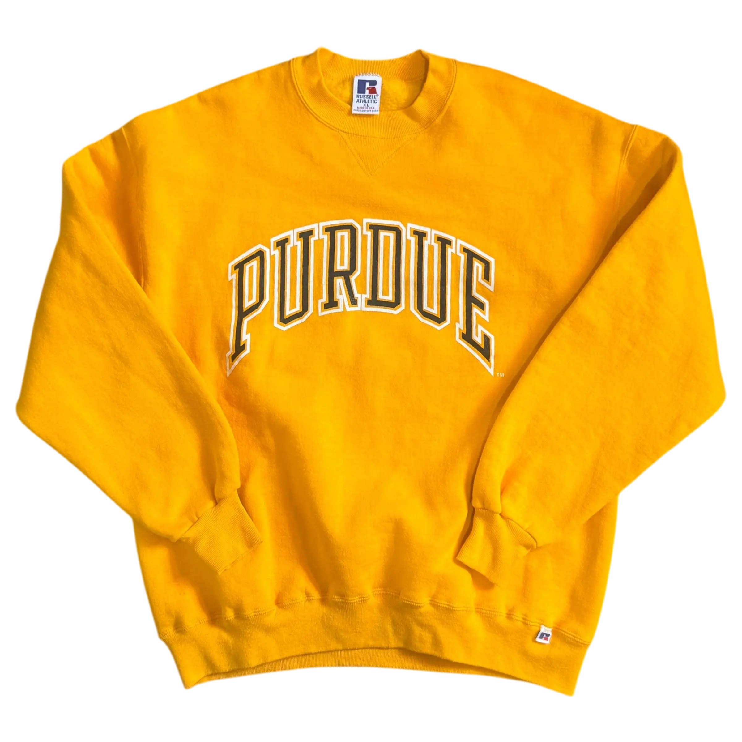 Purdue Vintage Yellow Spellout Sweatshirt – Classic College Gear Russell Athletic