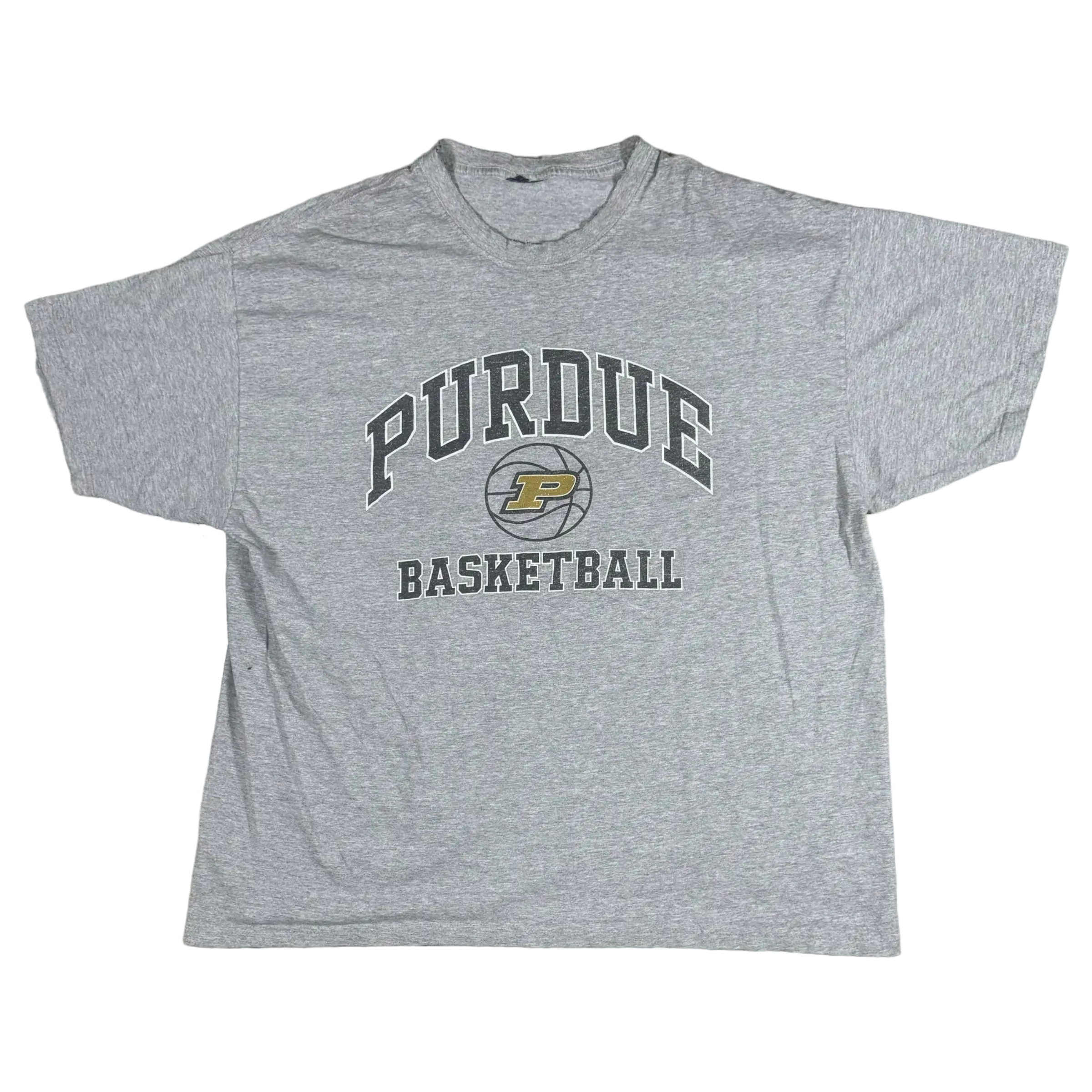 Gray vintage Purdue Basketball Tee with bold lettering, size XL.